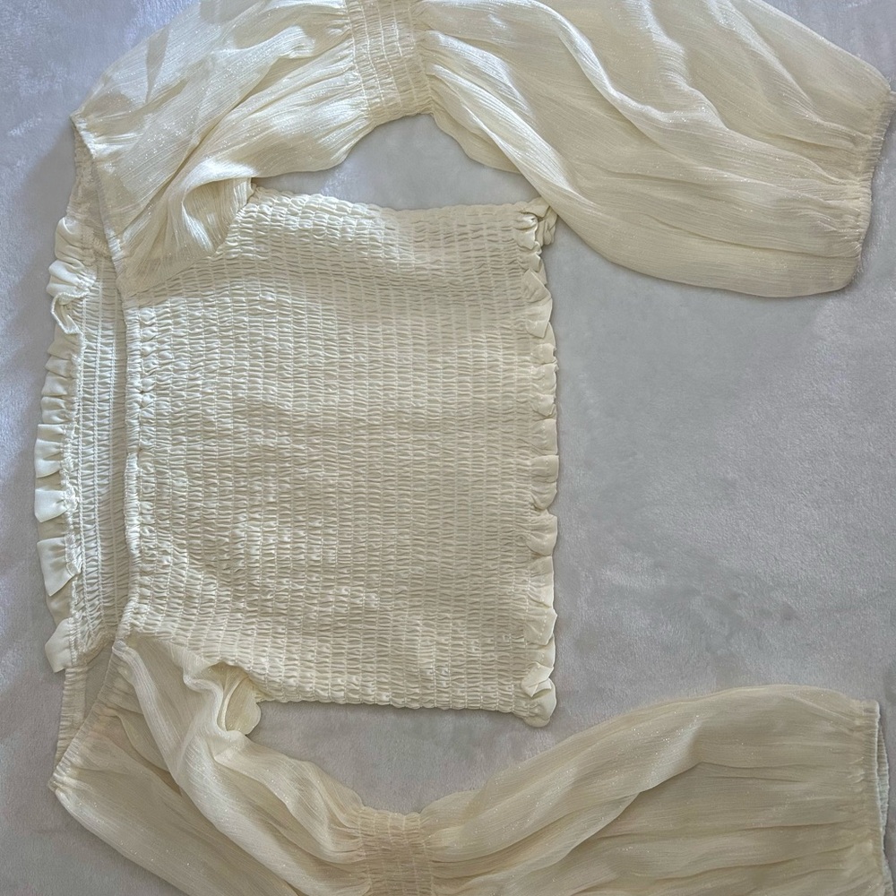 Elegant Cream Smocked Blouse